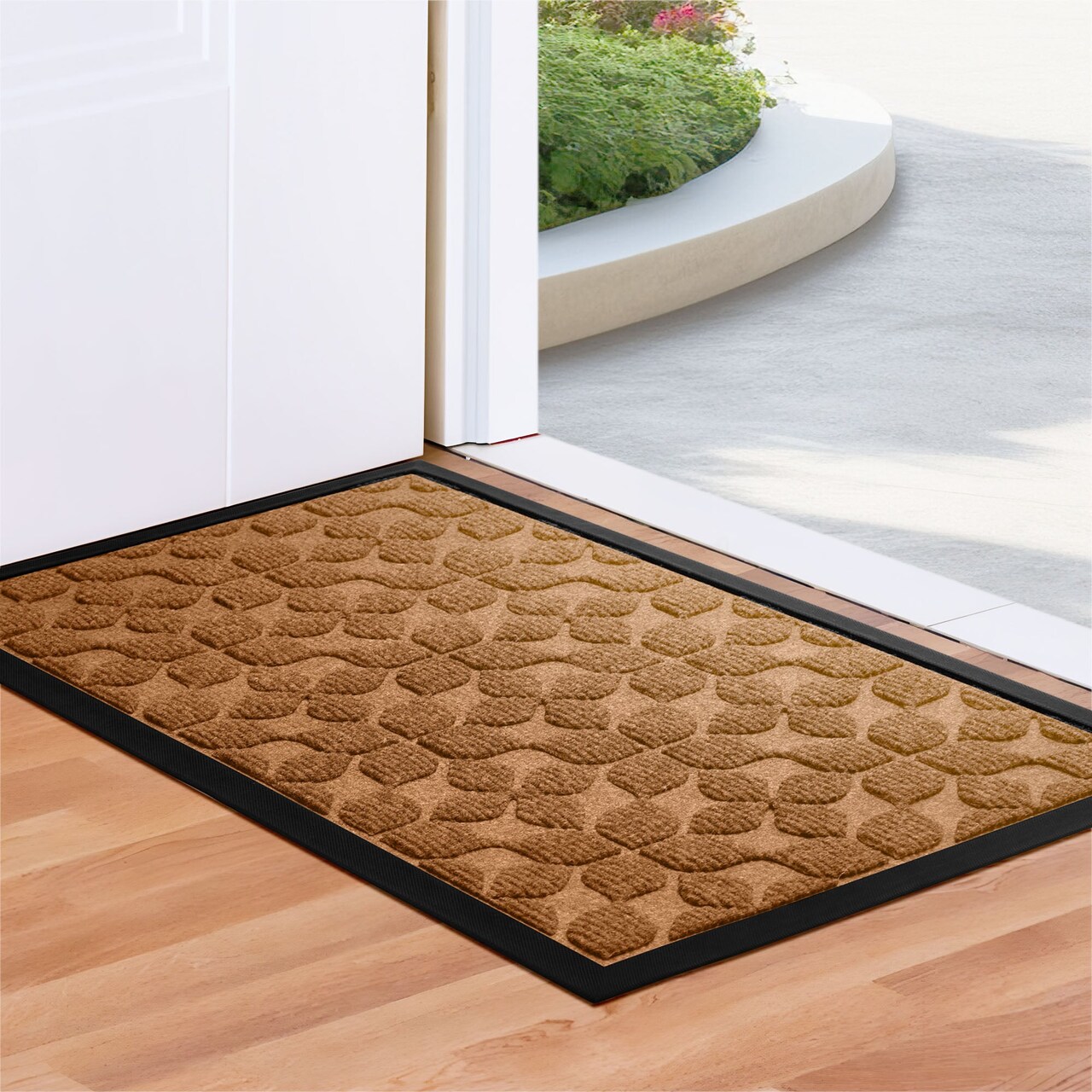 G128 Home Entrance Brown Geometric Floral Pattern Door Mat | 23x35 In | Thick Absorbent Natural Rubber Non Slip, Indoor/Outdoor, Easy Clean, Welcome Mats for Front Door/Patio/Garage